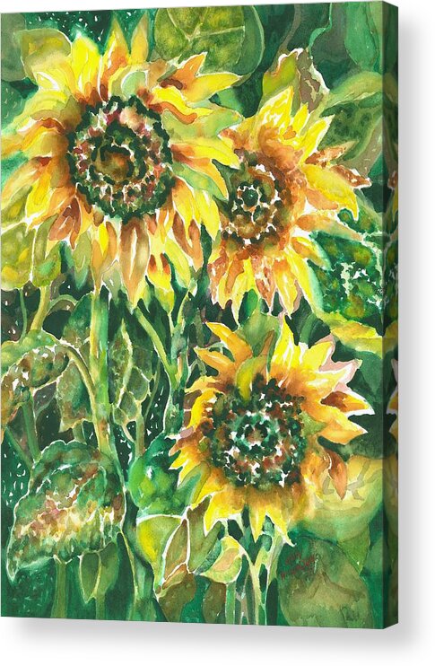 Sunflowers Acrylic Print featuring the painting Three's A Crowd #1 by Ann Nicholson