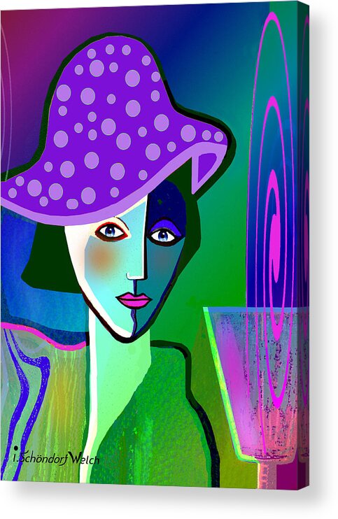 2518 Her Purple Pocodot Hat 2017 Acrylic Print featuring the digital art 2518 - Her Purple Pocodot Hat 2017 by Irmgard Schoendorf Welch