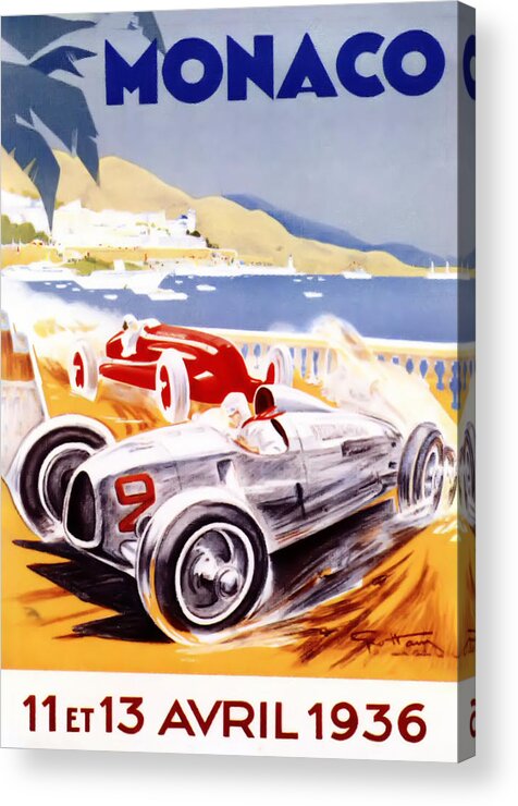F1 Acrylic Print featuring the digital art 1936 F1 Monaco Grand Prix by Georgia Fowler