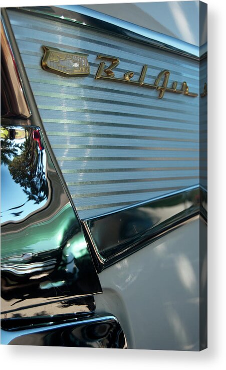  Acrylic Print featuring the photograph 1957 Chevy Belair Fender Emblem by Jani Freimann