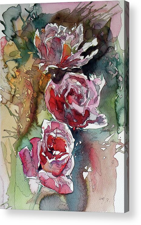 Roses Acrylic Print featuring the painting Roses #3 by Kovacs Anna Brigitta