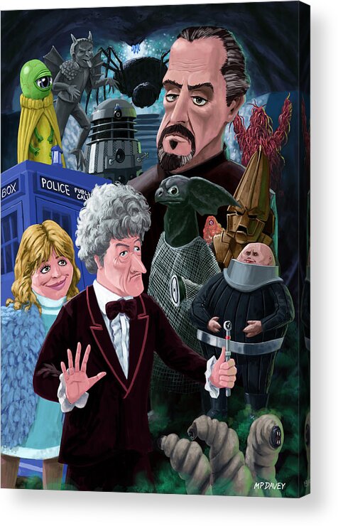 Doctor Who Acrylic Print featuring the digital art 3rd Dr Who and Friends by Martin Davey