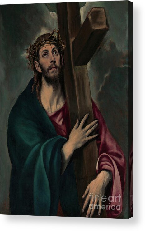 Christ Carrying The Cross Acrylic Print featuring the painting Christ Carrying the Cross by El Greco