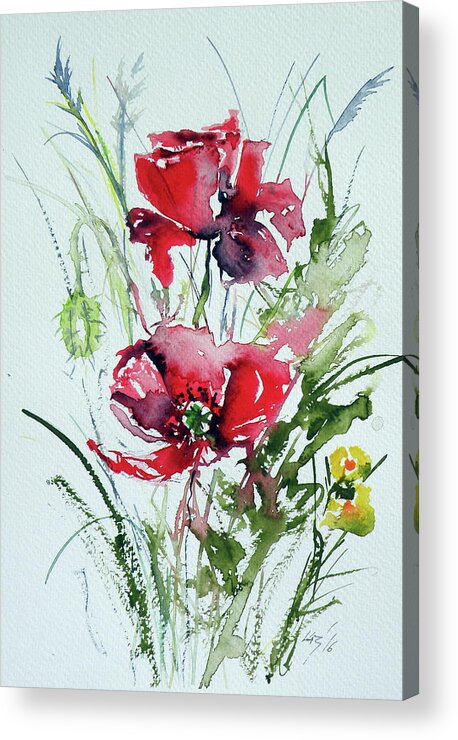 Poppy Acrylic Print featuring the painting Poppies #8 by Kovacs Anna Brigitta