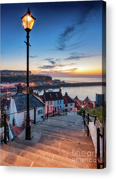 Whitby Steps Acrylic Print featuring the photograph A Mid Summer Sunset Over Whitby Steps by Richard Burdon