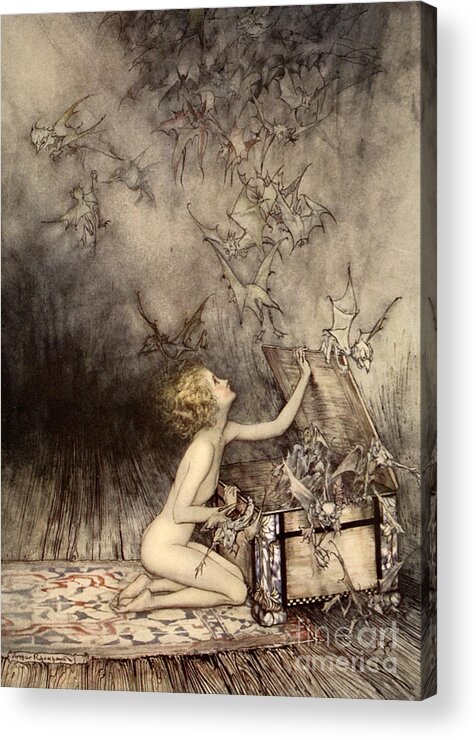 Greek Mythology Acrylic Print featuring the painting A sudden swarm of winged creatures brushed past her by Arthur Rackham