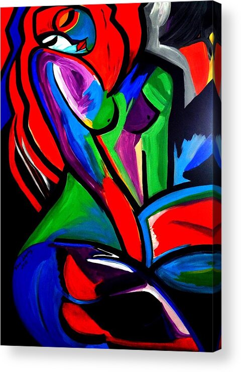 Abstract Acrylic Print featuring the painting Abstract Rain Bow Girl by Nora Shepley