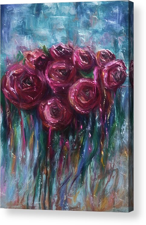  Modern Acrylic Print featuring the digital art Abstract Roses by Lena Owens - OLena Art Vibrant Palette Knife and Graphic Design