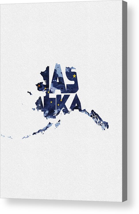 Alaska Acrylic Print featuring the digital art Alaska Typographic Map Flag by Inspirowl Design