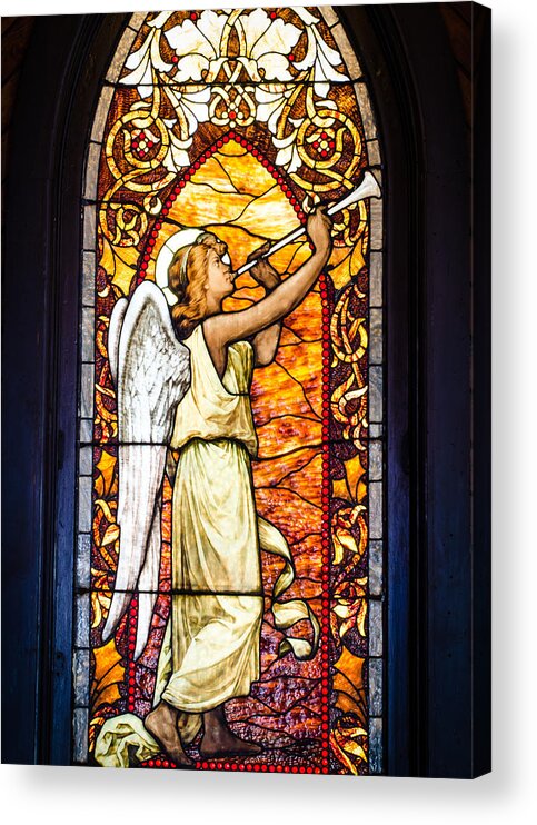 Stained Glass Acrylic Print featuring the photograph Angel in glass by Tom Potter
