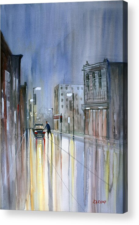 Street Scene Acrylic Print featuring the painting Another Rainy Night by Ryan Radke