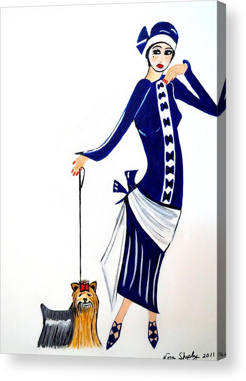 1920's Female Acrylic Print featuring the painting Art Deco Diane 1920's by Nora Shepley