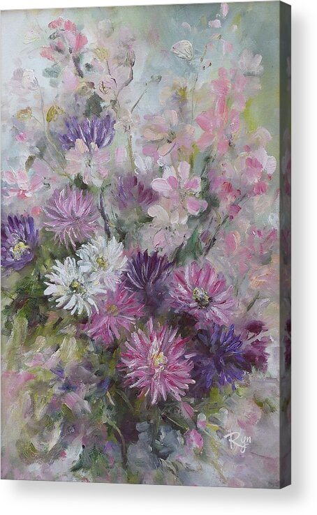 Asters Acrylic Print featuring the painting Asters and Stocks by Ryn Shell