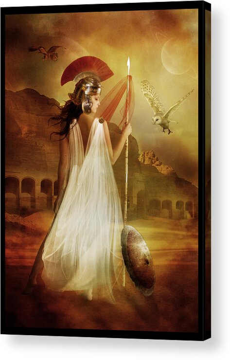 Woman Red Acrylic Print featuring the digital art Athena by Karen Howarth
