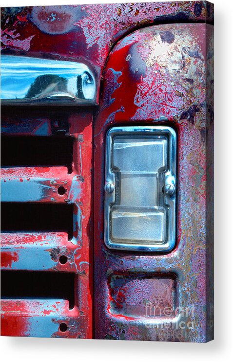 Abstract Acrylic Print featuring the photograph automobiles salvage art photograph - Once Red Truck by Sharon Hudson