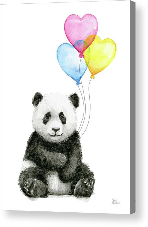 Baby Panda Acrylic Print featuring the painting Baby Panda with Heart-Shaped Balloons by Olga Shvartsur