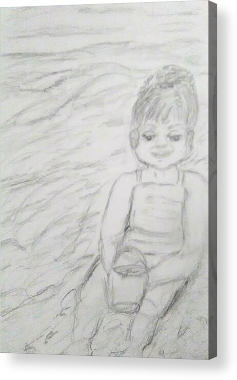 Children Acrylic Print featuring the drawing  Beach Baby by Suzanne Berthier