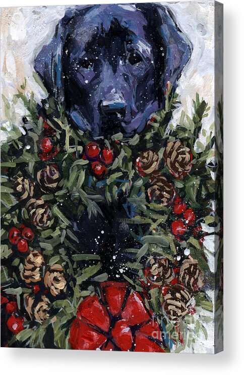 Black Lab Acrylic Print featuring the painting Bee Bows by Molly Poole