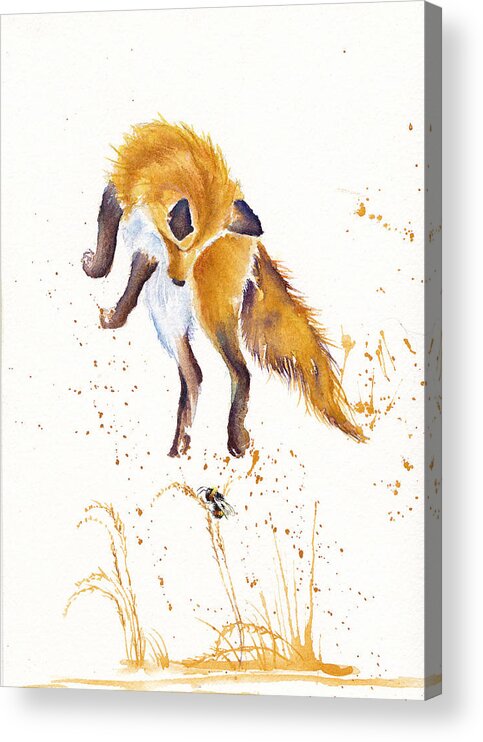 Fox Acrylic Print featuring the painting Bee Jumping - Leaping Fox by Debra Hall
