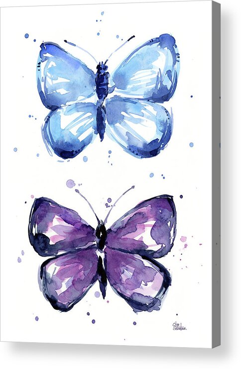 Abstract Acrylic Print featuring the painting Butterflies Blue and Purple by Olga Shvartsur