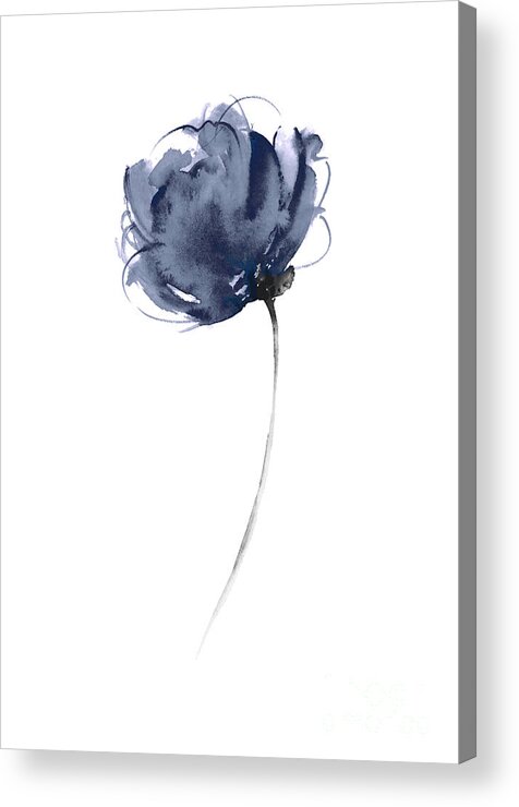 Blue Flowers Home Garden Botanical Illustration Abstract Navy