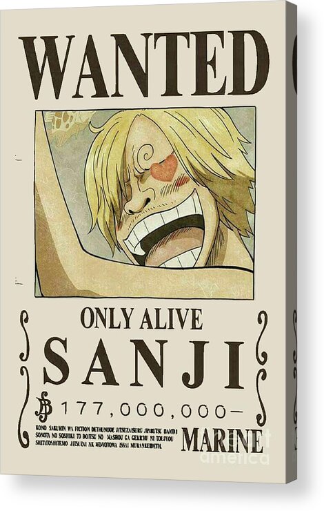 Bounty Sanji Wanted One Piece Acrylic Print By Aditya Sena