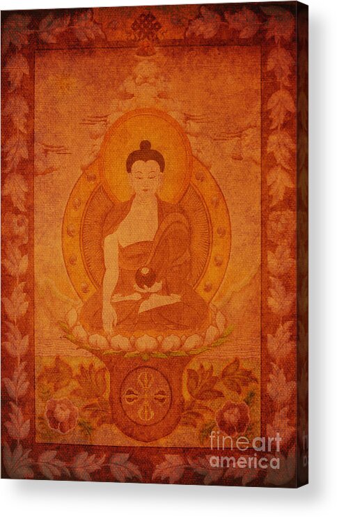 Buddha Acrylic Print featuring the drawing Buddha antique tapestry by Alexa Szlavics