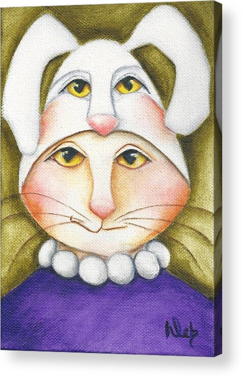 Cat Acrylic Print featuring the painting Bunny Costume For Kitty by Deb Harvey