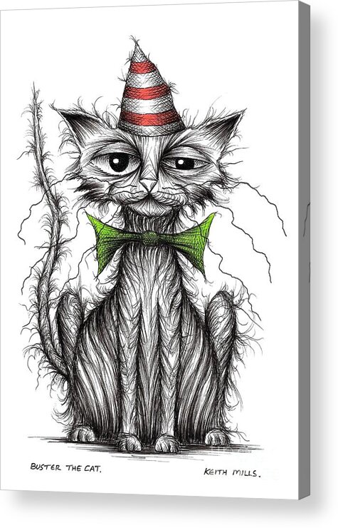 Buster Acrylic Print featuring the drawing Buster the cat by Keith Mills