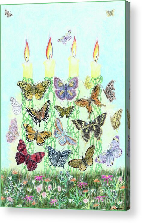Lise Winne Acrylic Print featuring the painting Butterfly Flutter with Candles by Lise Winne