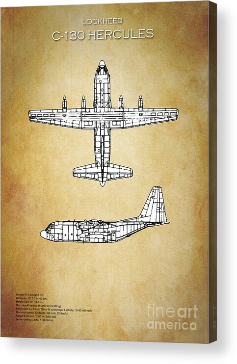 C130 Acrylic Print featuring the digital art C130 Hercules Blueprint by Airpower Art