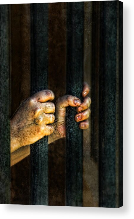 Hands Acrylic Print featuring the photograph Caged 2 by Jill Battaglia