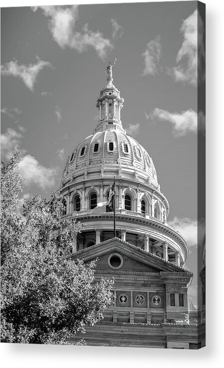 America Acrylic Print featuring the photograph Capitol of Texas - State Building - Austin Texas Black and White by Gregory Ballos