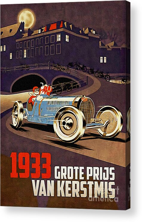 Racing Car Acrylic Print featuring the painting Car Racing Christmas Poster of the 30s by Ian Gledhill