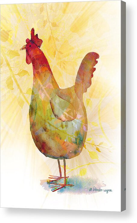 Rooster Acrylic Print featuring the mixed media Catching Some Rays by Arline Wagner