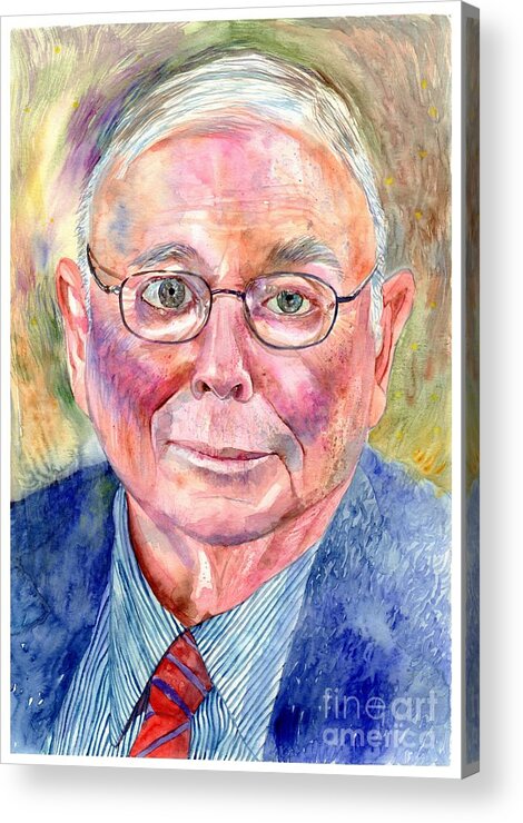 Charlie Acrylic Print featuring the painting Charlie Munger painting by Suzann Sines