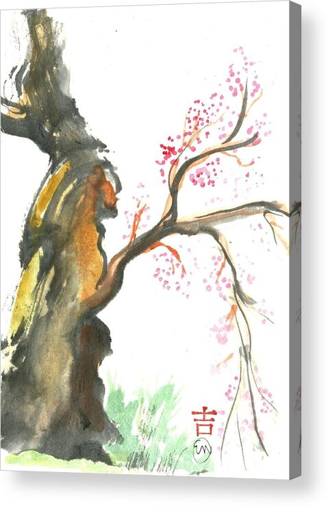 Sumi-e Acrylic Print featuring the painting Cherry Blossoms in Spring by Ellen Miffitt