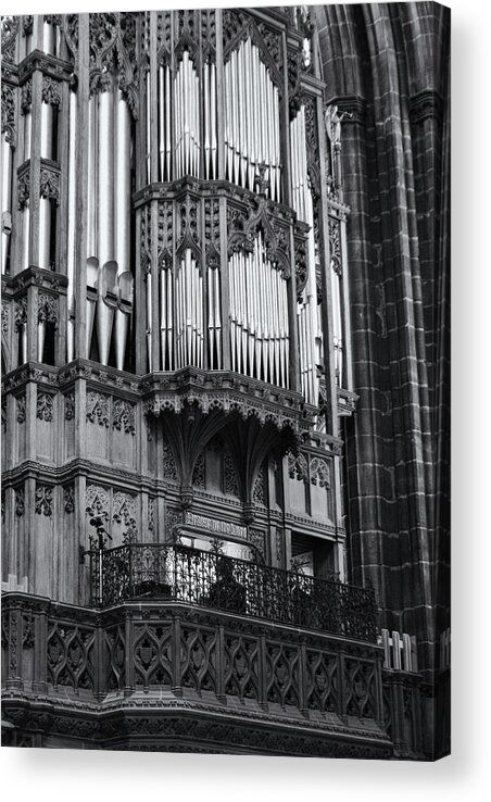 Chester Acrylic Print featuring the photograph Chester Cathedral Organ Momochrome by Jeff Townsend