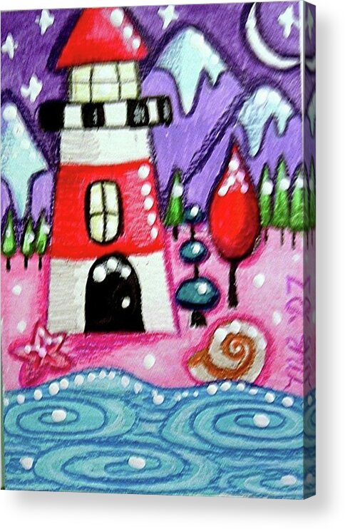 Lighthouse Acrylic Print featuring the painting Christmasy Lighthouse by Monica Resinger