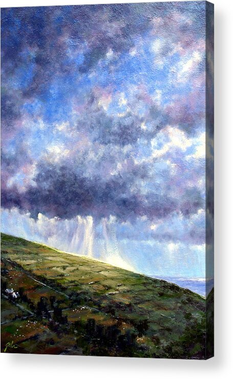 Oil Painting Acrylic Print featuring the painting Cloud Burst Ireland by Jim Gola