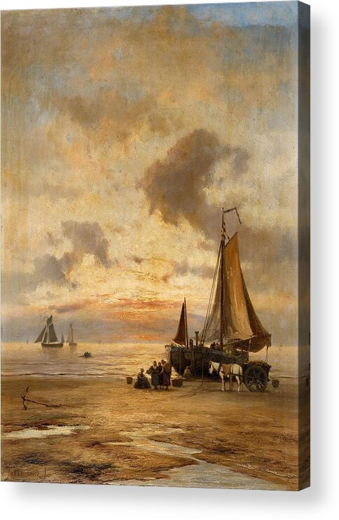 Johannes Herman Barend Koekkoek Acrylic Print featuring the painting Coastal Landscape at Evening by MotionAge Designs