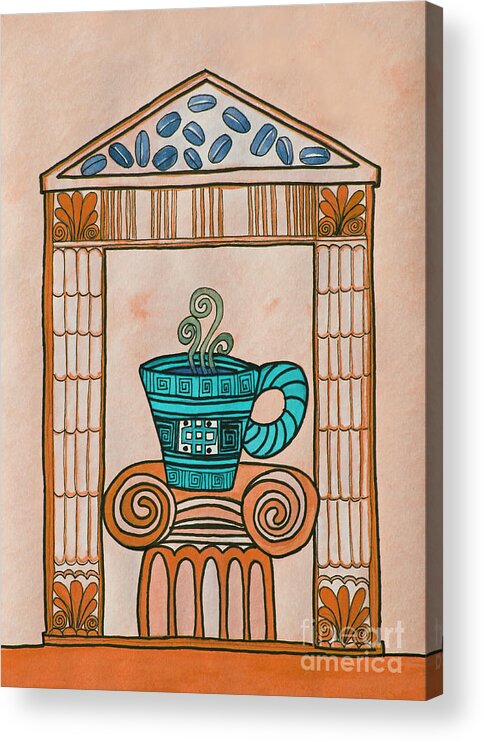 Coffee Palace Terracotta A Pen & Ink Watercolor Painting By Norma Appleton Acrylic Print featuring the painting Coffee Palace Terracotta by Norma Appleton