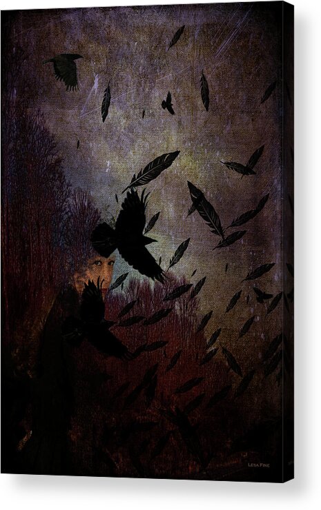 Crow Acrylic Print featuring the mixed media Conflict of The Crows by Lesa Fine