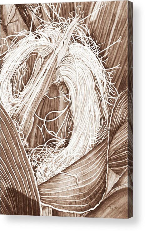 Corn Acrylic Print featuring the digital art Corn Silk - Neutral by Lori Taylor