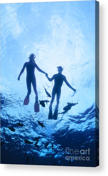 Aqua Acrylic Print featuring the photograph Couple At The Surface by Ed Robinson - Printscapes