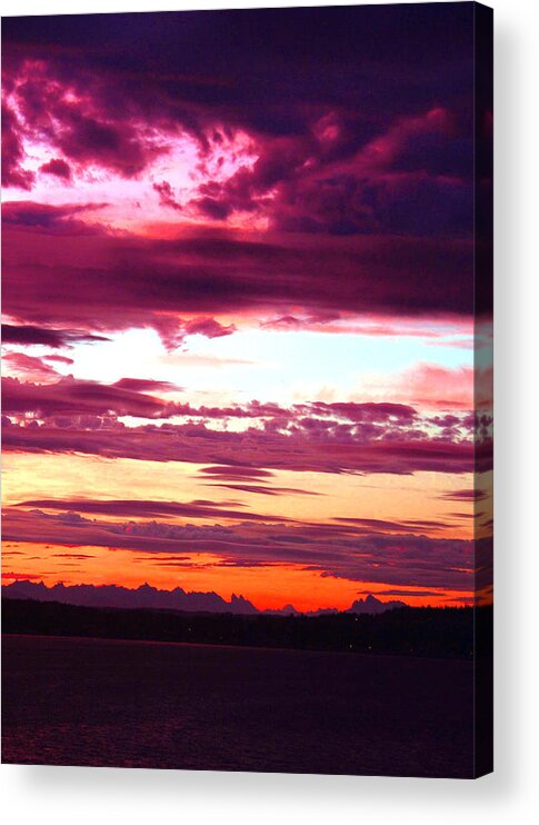 Sunrise Acrylic Print featuring the photograph Crimson Sunrise 3rd panel panorama by Mary Gaines