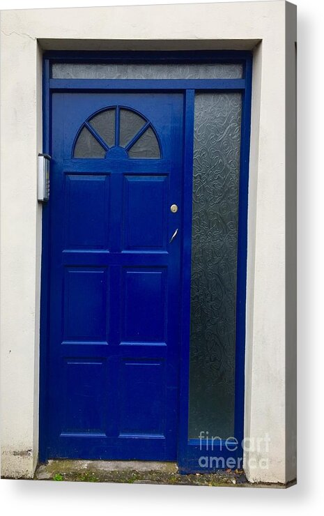 Blue Acrylic Print featuring the photograph Crooked blue door in Ireland by Suzanne Lorenz