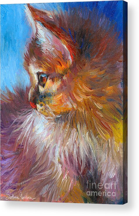Tubby Cat Painting Acrylic Print featuring the painting Curious Tubby Kitten painting by Svetlana Novikova