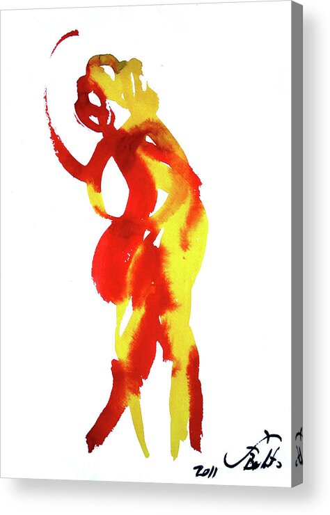 Dance Love Red Yelow Berlato Acrylic Print featuring the painting Dancing 10 by Jorge Berlato