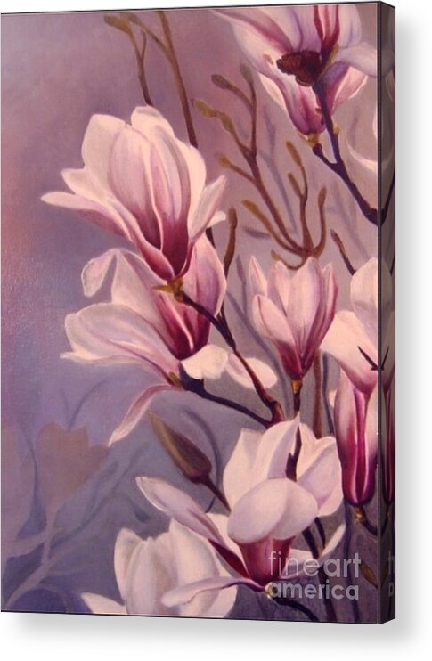Flowers Acrylic Print featuring the painting Dancing Magnolias by Daniela Easter